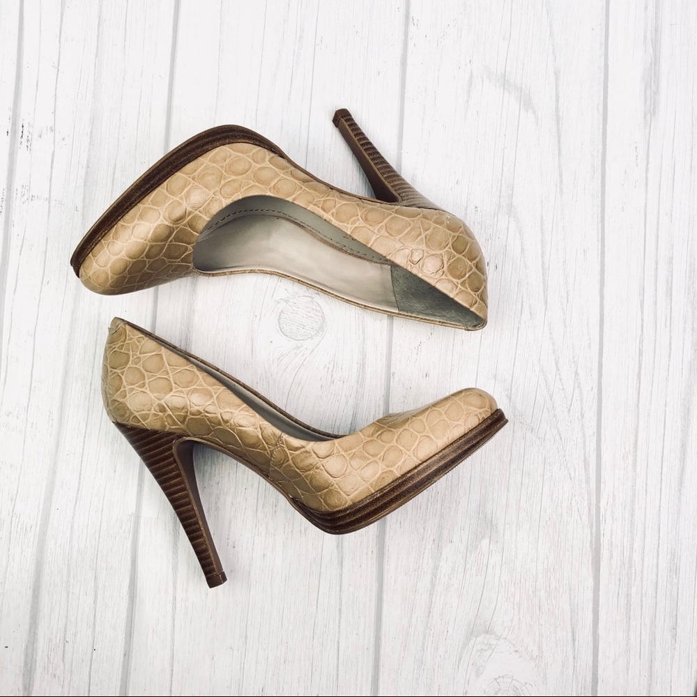 Nine West Rocha Leather Tan Platform Stiletto Pump